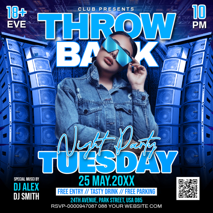 Throwback Cb Rilo Blue Neon Throwback Night Party Square Templat | PosterMyWall
