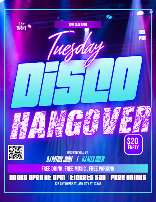 Blue Neon Tuesday Dj Nightclub Party Flyer Template | PosterMyWall