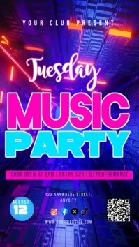 Blue Neon Tuesday Music Party Instagram Story template