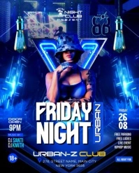 Blue Neon Urban Night Party Flyer Instagram Portrait template