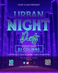 Blue Neon Urban Night Party Instagram Portrait template