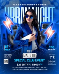 Blue Neon Urban Party Flyer Instagram Portrait template
