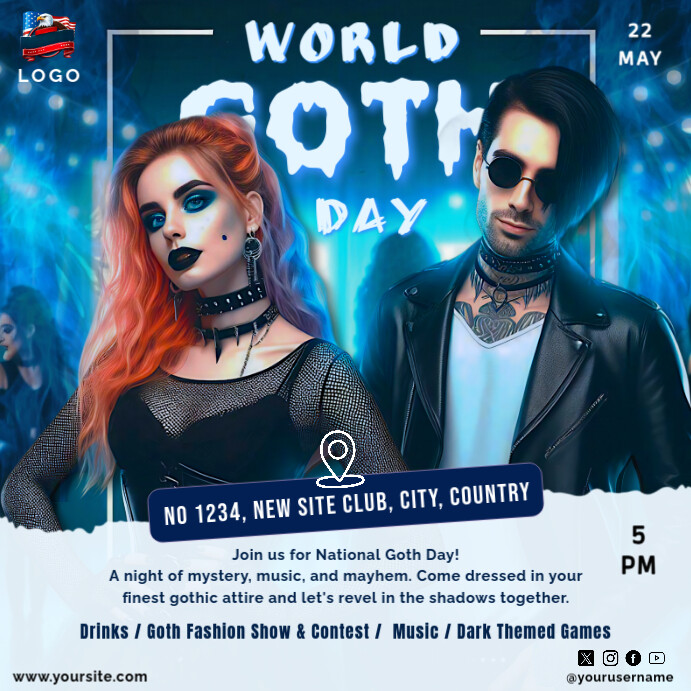 Blue Neon World Goth Day Instagram Post template