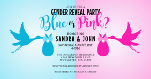 Blue Or Pink Stork Gender Reveal Invitation delt Facebook-billede template