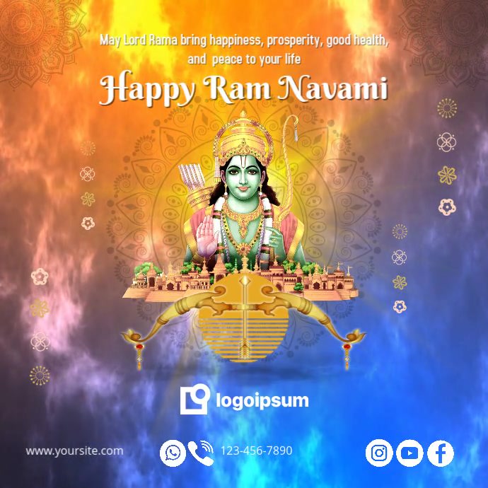 Blue Orange Illustrative Happy Rama Navami Instagram Post Template ...