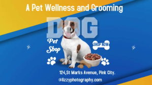 Blue Orange Modern Bold Dog Pet Shop Video 数字显示屏 (16:9) template