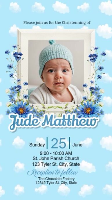 Blue Pastel Boy Christening Invitation Instagram Reel template