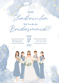 Blue Pastel Bridesmaid Card A5 template