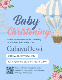 Blue Pastel Editable Elegant Baby Christening Invitation | Editable Baby Christening Ceremony Flyer| Рекламная листовка (US Letter) template