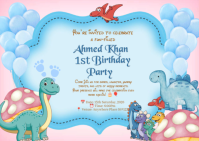 Dinosaurs Fun Fill Joyful Kids Birthday Party Invitation Postcard template