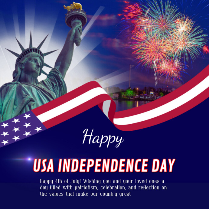 Blue Pastel Happy 4th Of July Celebration  Instagram Post template