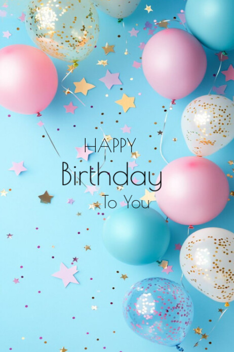 Blue Pastel Happy Birthday Tampelte 2025 Poster template