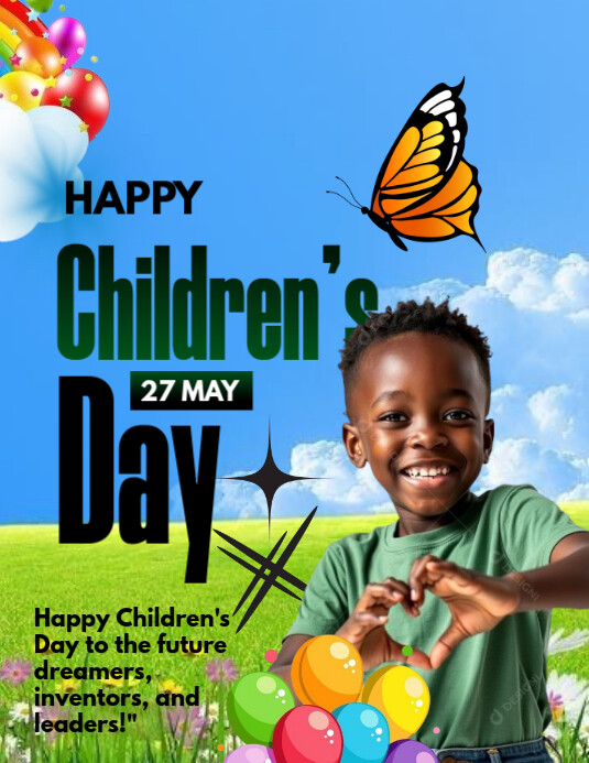 Blue Pastel Happy Children's Day  Flyer (us Letter) template