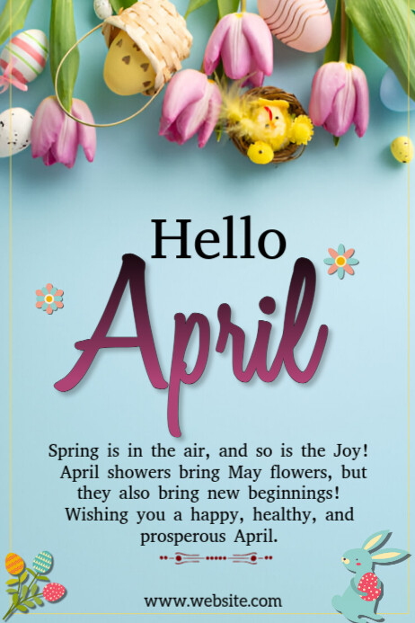 Blue Pastel Hello April Poster template