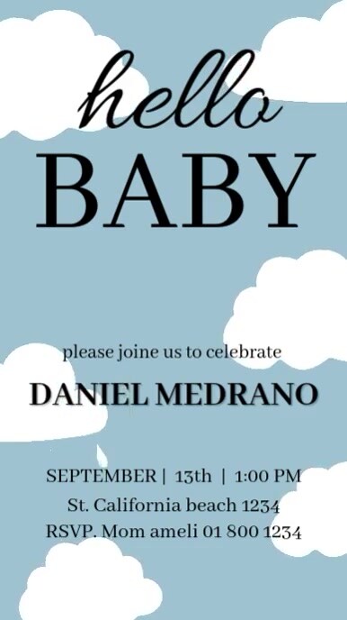 Blue Pastel Invitación Babyshower  Digital Display (9:16) template