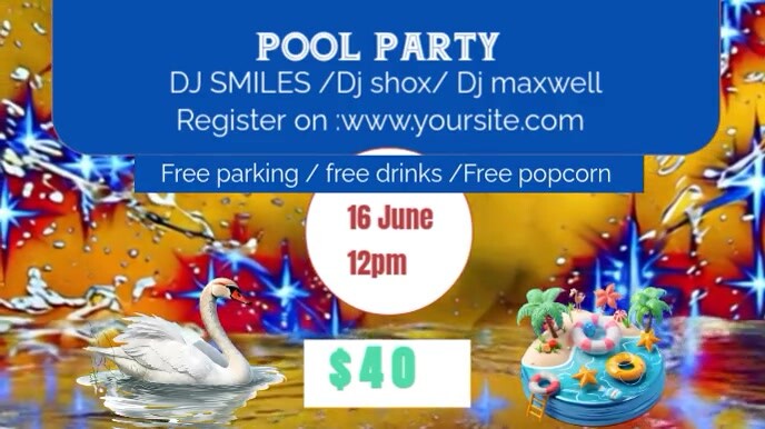 Blue Pastel Pool Party  Digital Display (16:9) template