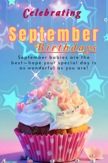 Copy of Blue Pastel September Birthdays A4 | PosterMyWall