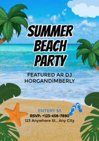 Blue Pastel Summer Beach Party Invitation A2 template