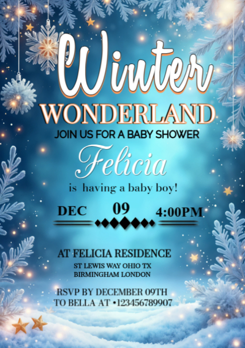 Blue Pastel Winter Wonderland Baby Shower Designs A2 template