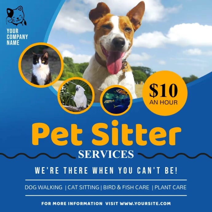 Blue Pet Sitter Services Ad Square Video Template PosterMyWall