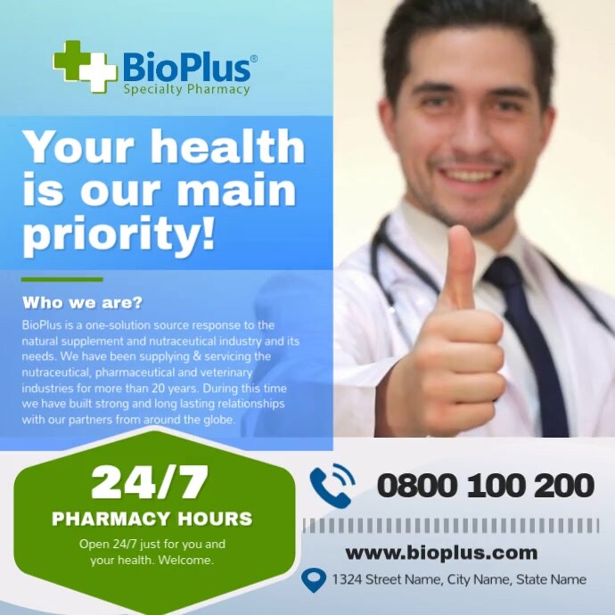Blue Pharmacy Ad Square Video Template PosterMyWall