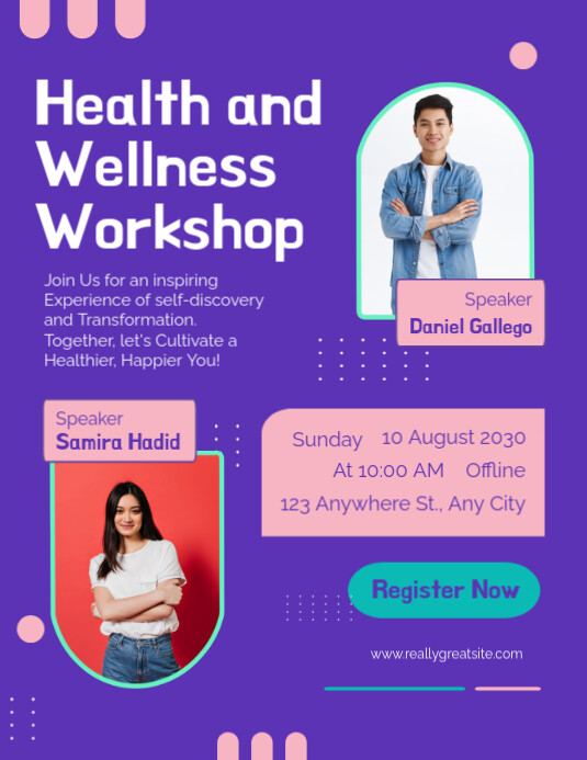 Blue Pink Minimalist Health and Wellness Workshop Flyer (Us Letter ...