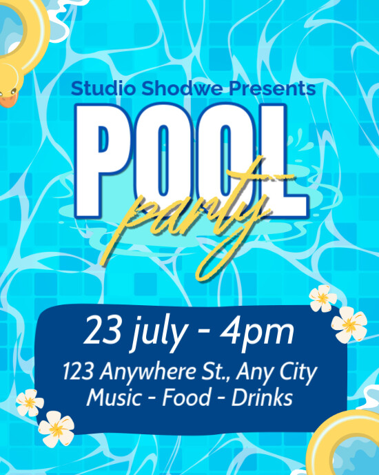 Blue Playful Illustrative Pool Party Instagram Post template