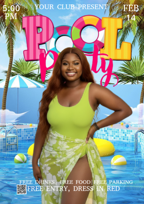 Blue pool party a4 Template | PosterMyWall