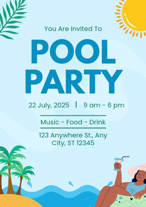 Blue Pool Party A4 Template | PosterMyWall