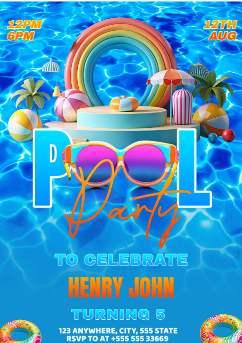 Blue Pool Party A4 template