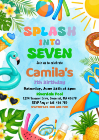 Blue Pool Party Birthday Bash Instagram Story A4 template