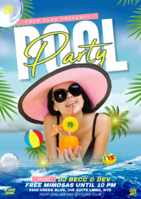 Blue  Pool Party Flyer A4 template