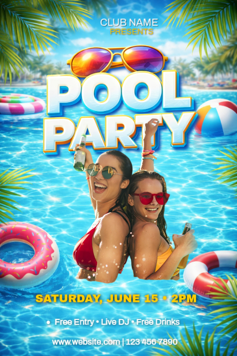 Blue Pool Party Poster Template | PosterMyWall