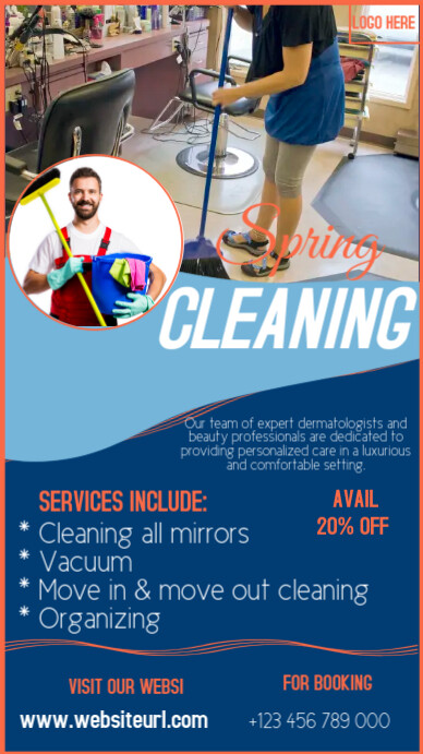Blue Profesional Spring Cleaning Service, Spring, Cleaning Instagram Story template
