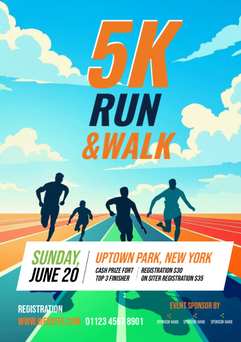 Copy of Blue Professional 5k Run Flyer Template A4 | PosterMyWall