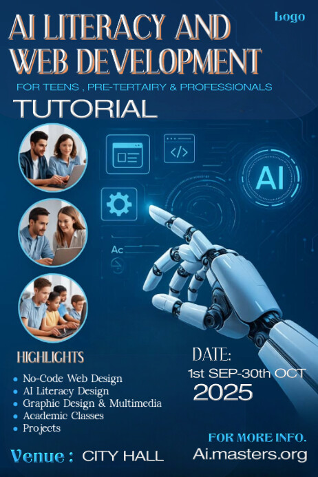 Blue Professional Ai Literacy And Web Development Tutorial Poster ...