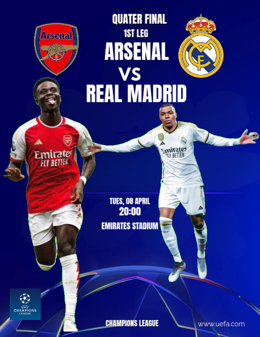 Copy of Blue Professional Arsenal Vs Real Madrid Ucl Matchday Flyer (us ...