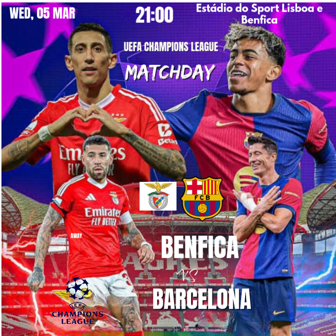 Blue Professional Benfica Vs Barcelona Ucl Round Of 16 Instagram Post template