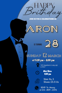Blue Professional Birthday Celebration Poster happy brithday party men Plakat template