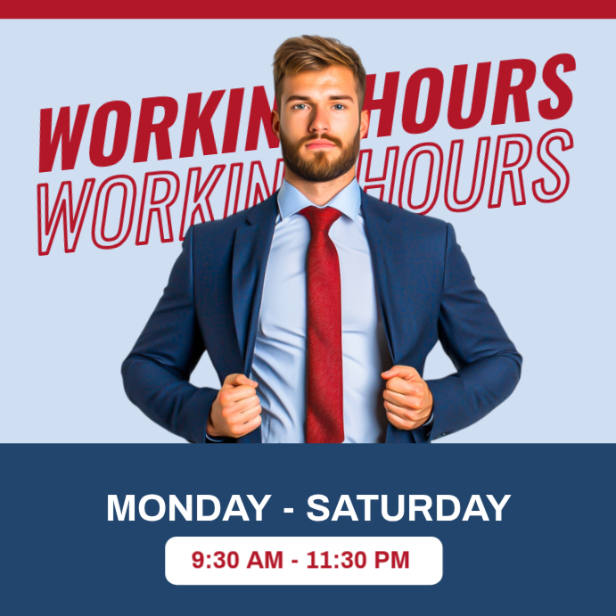 Blue Professional Business Hours Announcement Instagram Post Template ...
