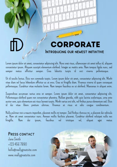 Blue Professional Business Press Release A4,business newsletter template