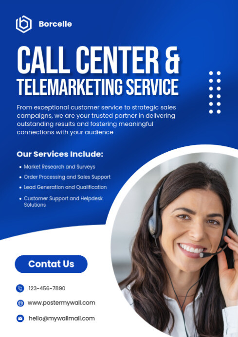 Copy of Blue Professional Call Center And Telemarketing A4 | PosterMyWall