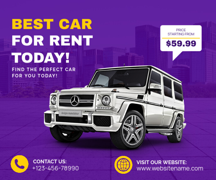 Blue Professional Car Rental Flyer Design Medium Rectangle Template ...