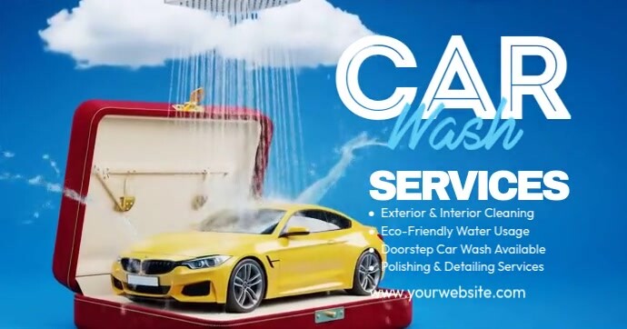 Blue Professional Car Wash Services Facebook Shared Image template