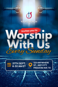 Blue Sunday Worship Service Poster Template