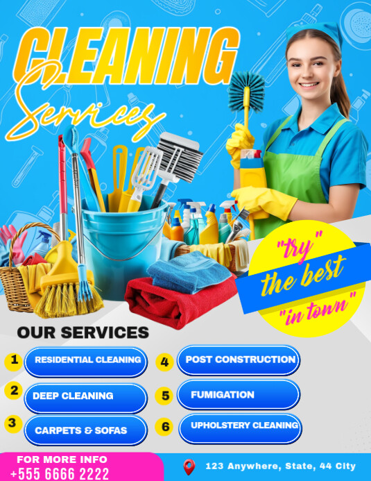 Blue Professional Cleaning Services Flyer (us Letter) Pamflet (VSA Brief) template
