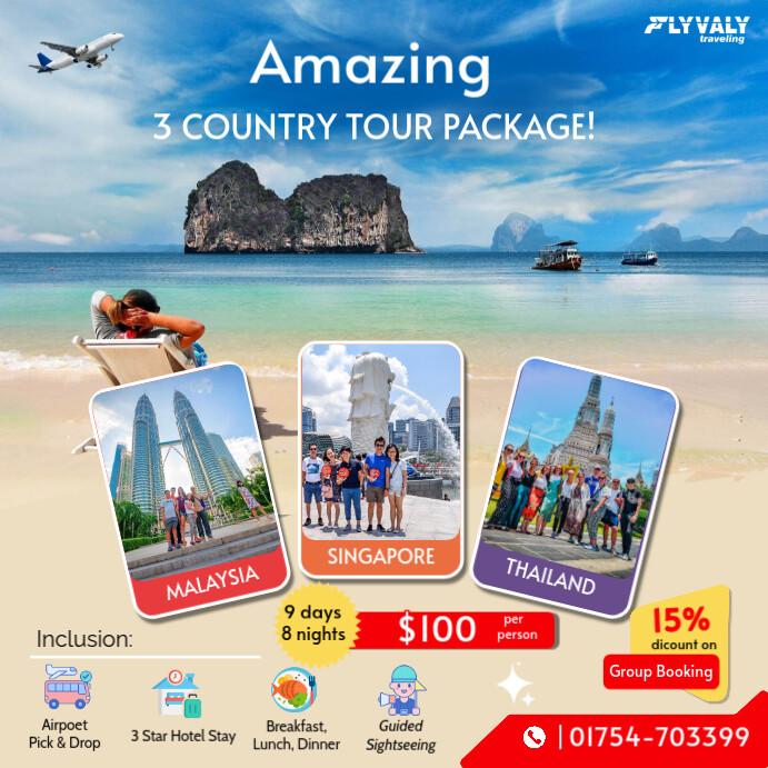 Blue Professional Combo Tour Package Instagram Post template