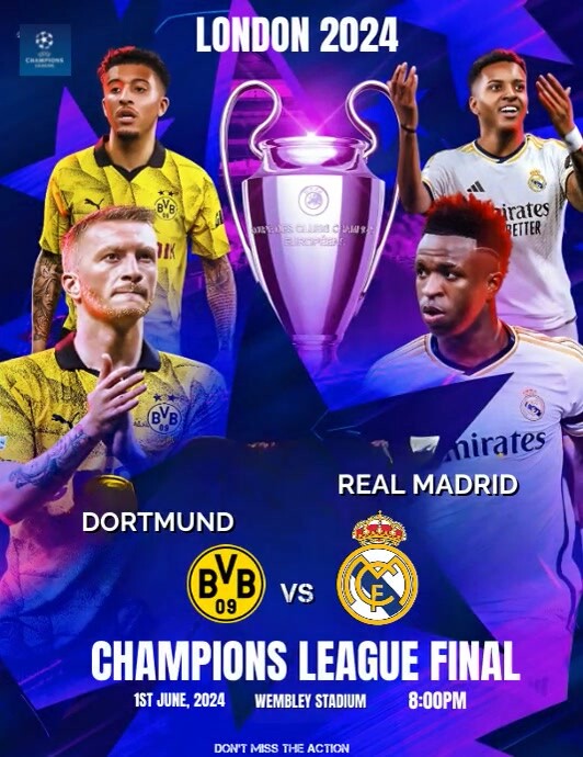 Blue Professional Dortmund Vs Real Madrid Ucl Template | PosterMyWall