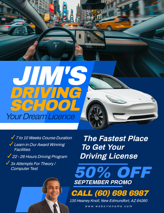 Blue Professional Driving School Flyer (us Le Template | PosterMyWall