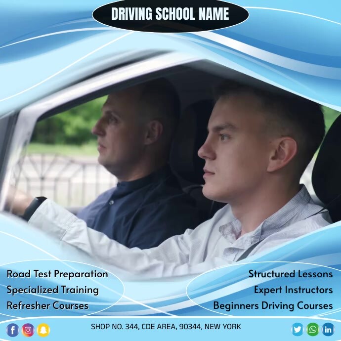 Blue Professional Driving School Video Ad Squ Template PosterMyWall
